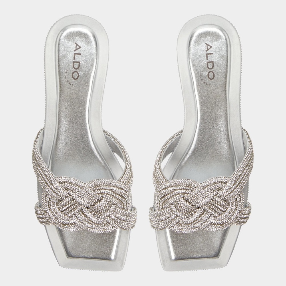 Aldo Silver Crystal Braided Slide Mules